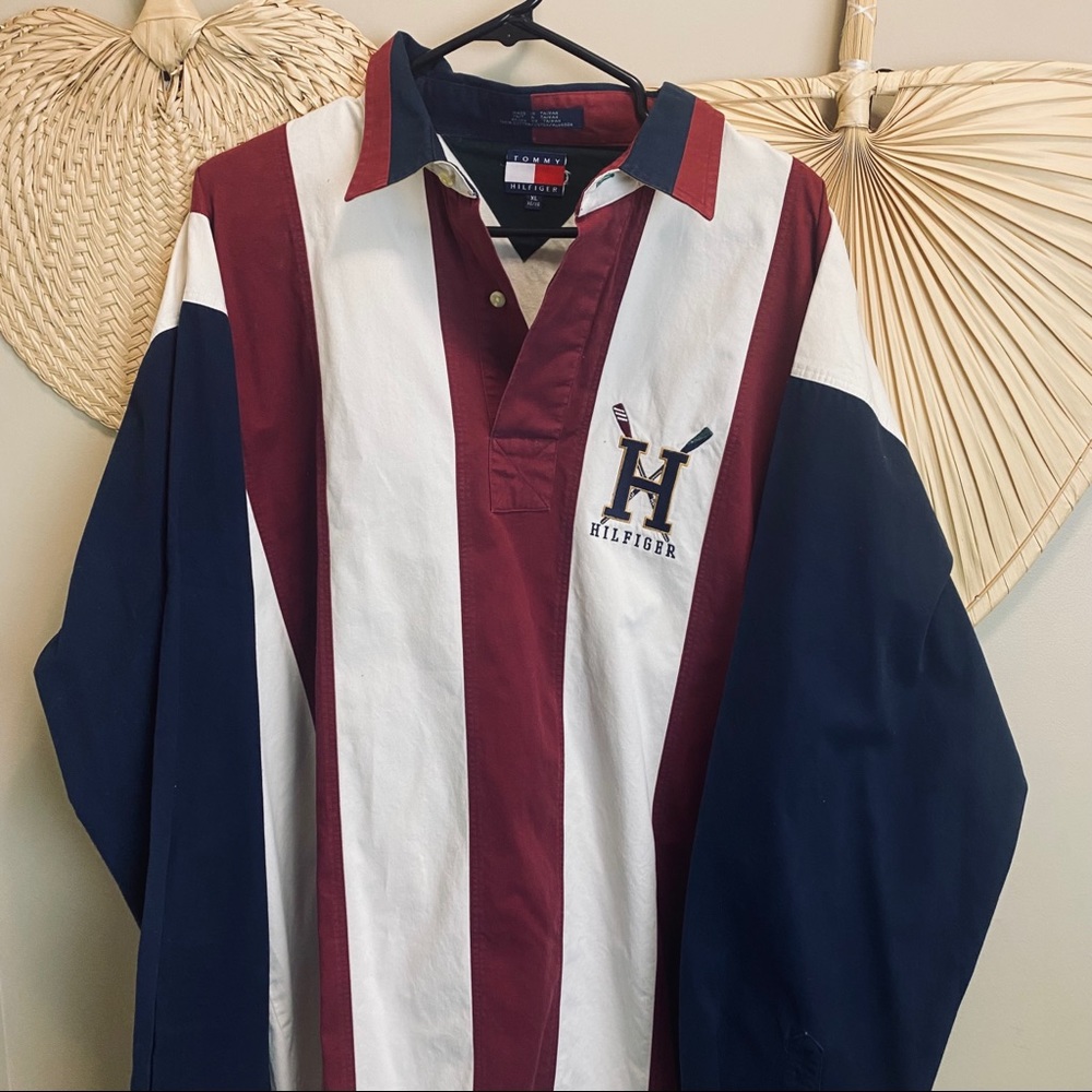 Vintage Tommy Hilfiger pullover  Quarter button up dress shirt red white strips
